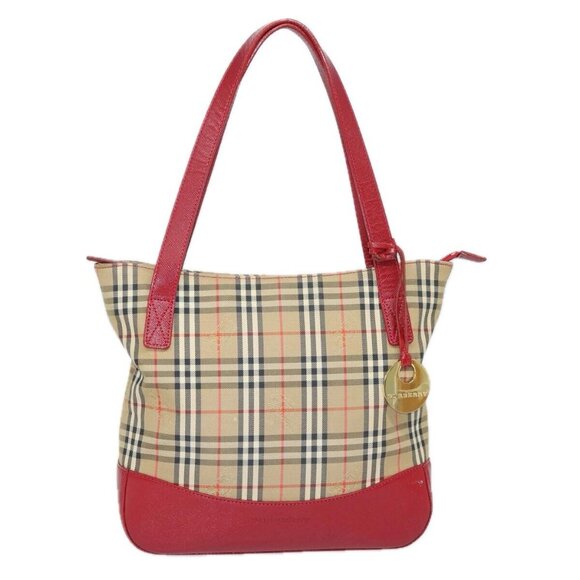 BURBERRY Nova Check Tote Bag Canvas Beige Red - Picture 1 of 16